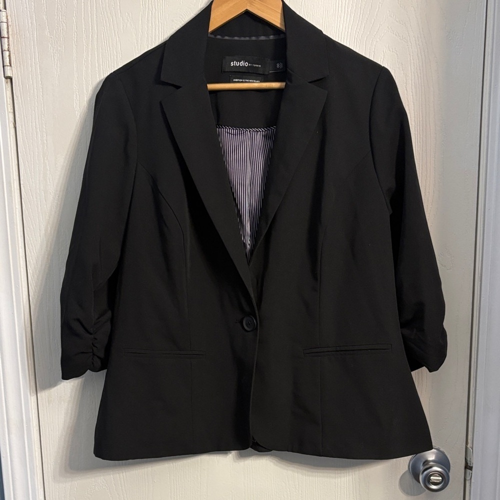 Torrid Classic Black Blazer with Striped Lining